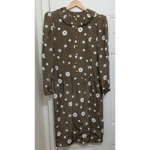 Vintage louis feraud womens Size 8 dress fuff shoulder midi  green Victorian - Picture 1 of 8